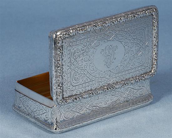 A large Victorian silver table snuff box, by Thomas Johnson I, Length128mm, Weight: 10oz/312grms.